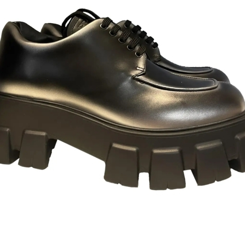 Prada Womens Black Silver Monolith Loafer 41. Brand New In Box
